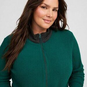 Torrid - Heavy Hacci Rib Half Zip Lounge Pullover in Botanical Garden Green​​​​​
